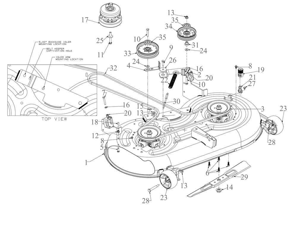 Deck Diagram and Parts List for ZT1-42KH (17CS010)(2019) Cub Cadet Lawn Tractor
